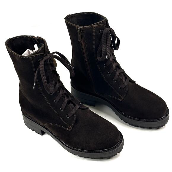 La Canadienne Brittany Dark Brown Suede Waterproof Lug Boot Womens 6M New $550 - Picture 1 of 14